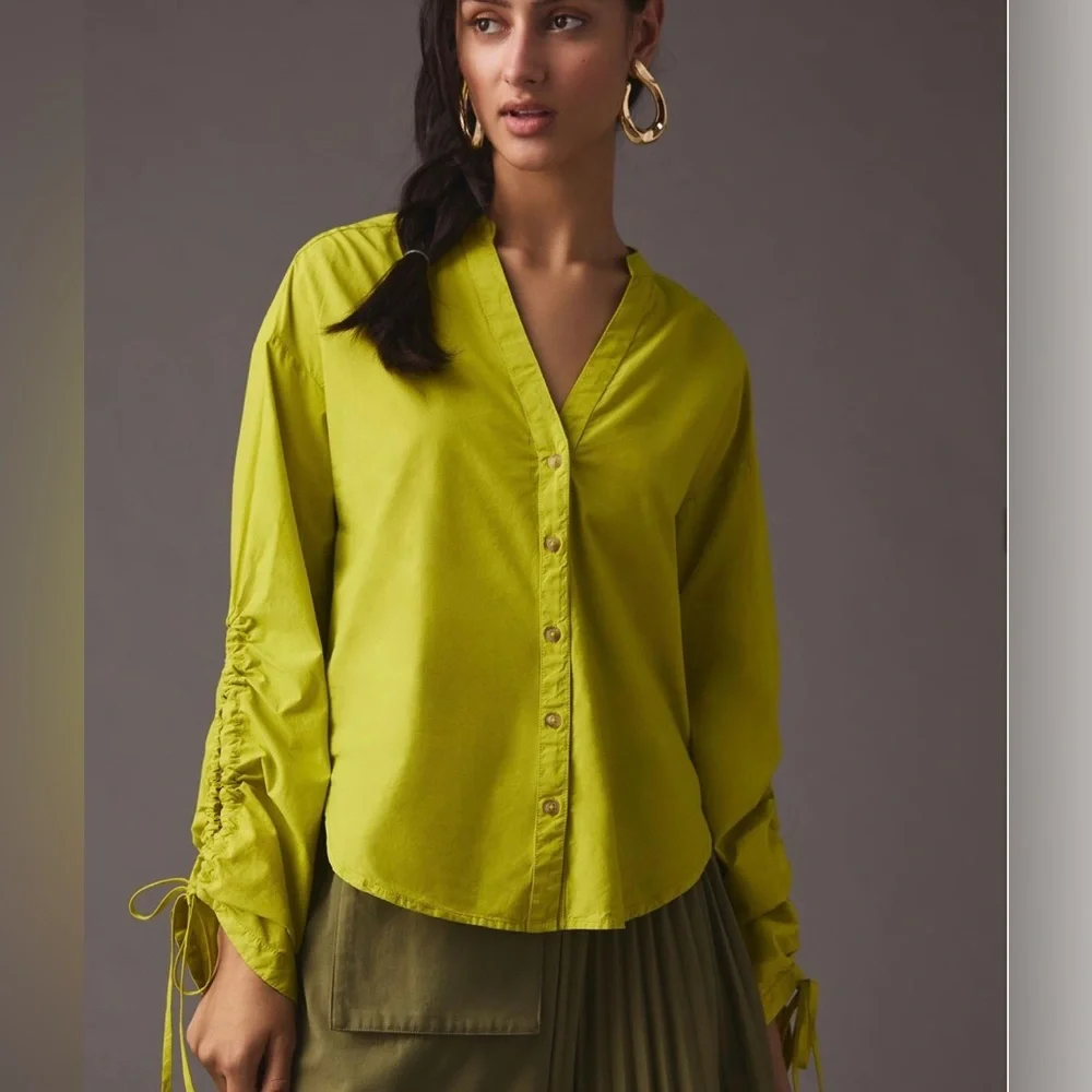 Anthropologie Pilcro Poet Sleeve Gathered Long Sleeve 100% Cotton Blouse. Medium - Picture 4 of 17